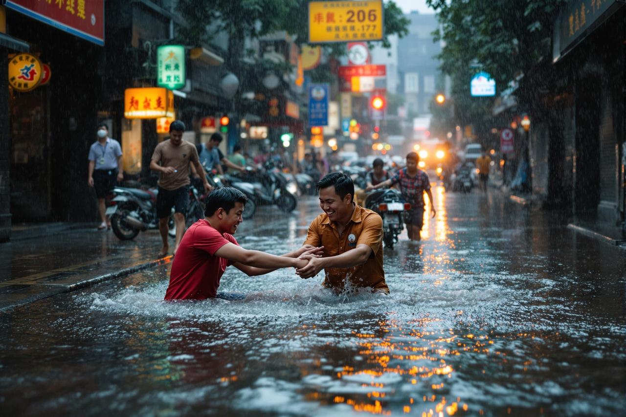 吃瓜网网址资讯配图 - 某城市突降特大暴雨，全城多处被淹，市民自发组织救援，感人瞬间刷屏朋友圈